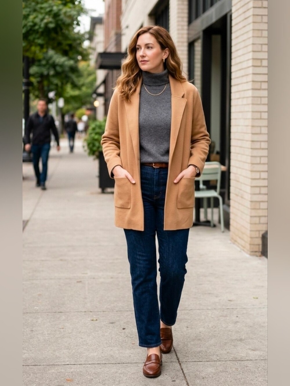 Quince 100% Organic Cotton Knit Blazer Cardigan Camel Tan XL